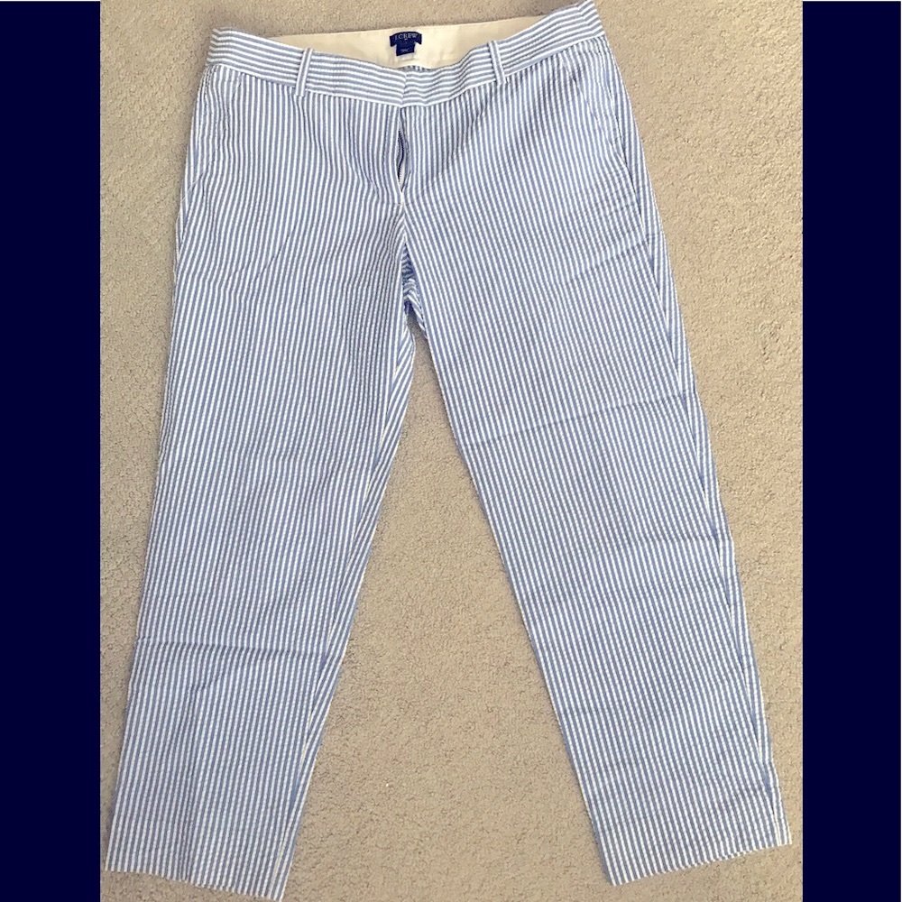 Light Blue & White Stripe Womens Pull-On Trousers - Picture 2 of 5